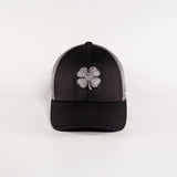Black Clover Fitted Mesh 6 3D Gray Clover Black Hat Front View