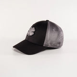 Black Clover Fitted Mesh 6 3D Gray Clover Black Hat Side View