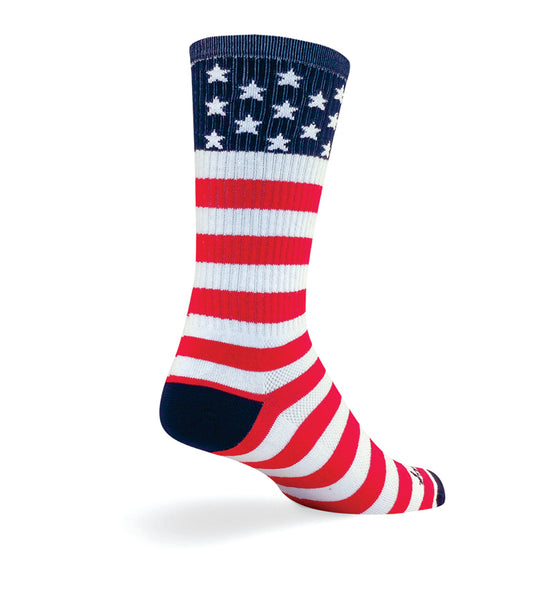 Sock Guy USA Flag Acrylic Crew Socks white with red stripes with blue on top accompanied with whte stars